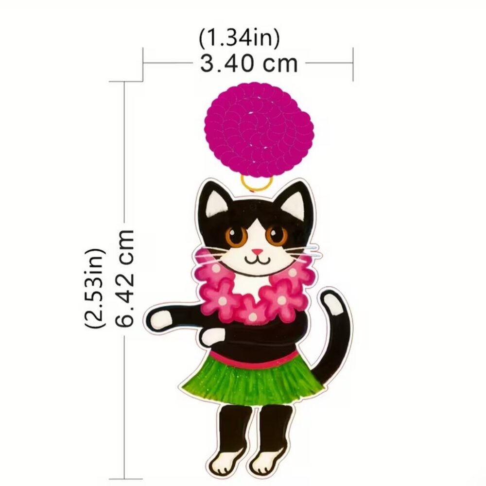 Colorful “Hula Kitty Cats” Large Beaded Statement Dangle Earrings (BRAND-NEW!) - Picture 2 of 4